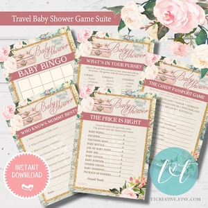 TRAVEL BABY SHOWER Games Suite | Precious Cargo Baby Shower Games Instant Download | Pink and Cream Theme