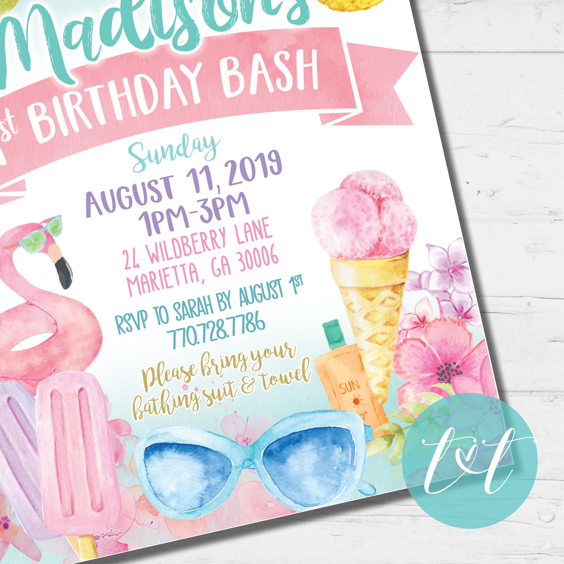 Fun In The Sun Birthday Party Invite 5x7 Girls Etsy France