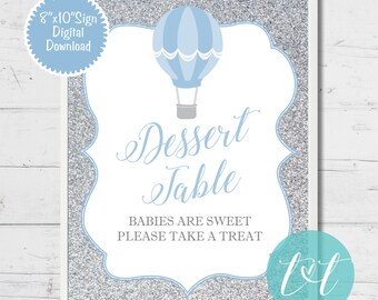 Hot Air Balloon "Up, Up and Away" Baby Boy Shower DESSERT TABLE SIGN