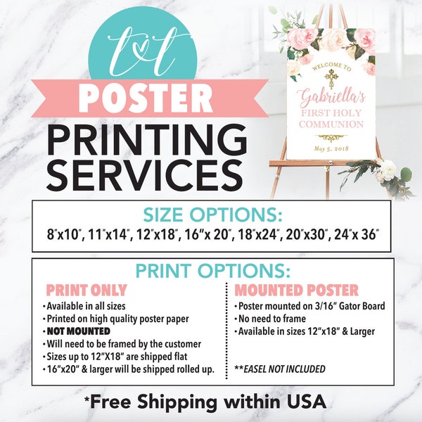 POSTER Printing Services Add on Listing  | Multiple Size Options | Print Only or Mounted Poster