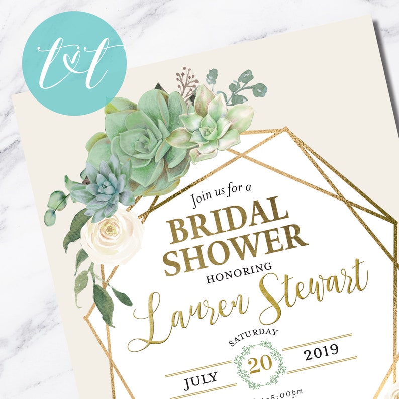 SUCCULENT Bridal Shower INVITATION Elegant Greenery & Floral Etsy