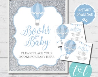 BOOKS FOR BABY Cards and table sign 8"x10" Hot Air Balloon "Up, Up and Away" Baby Shower