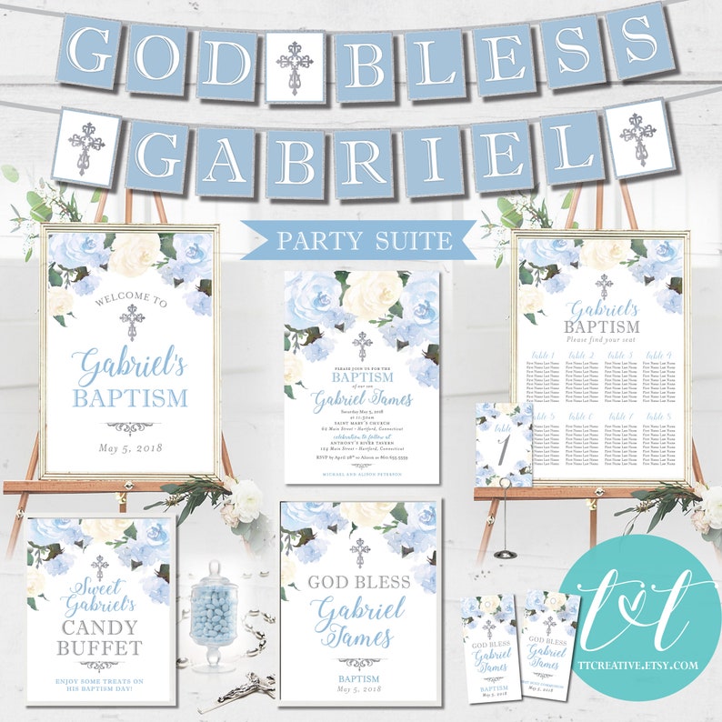 First Holy Communion Baptism Candy Buffet Sign Digital Download Blue Floral Baptism or Communion Custom Candy Bar Sign 8x10