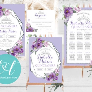 QUINCEANERA Party SEATING Chart Poster 24 x 36 Purple Lavender Quince 15th Birthday Seating Poster DIGITAL File Only image 4