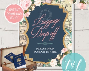 Miss to Mrs. Bridal Shower "LUGGAGE DROP OFF" Gift Table Sign 8"x10" Instant Download, Traveling from Miss to Mrs Gift Table Sign