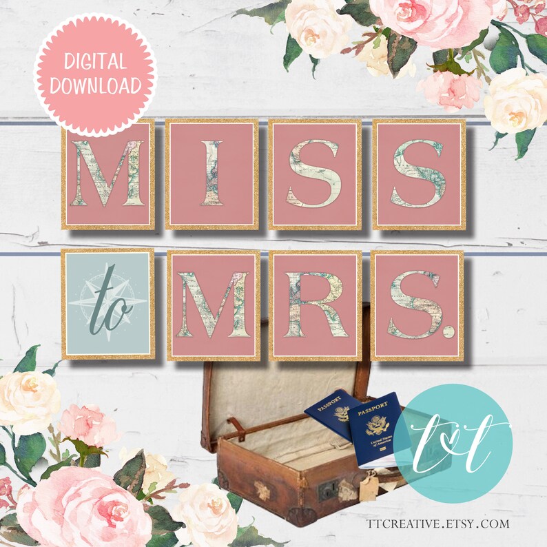 MISS TO MRS. Banner Ms to Mrs Bridal Shower Banner Traveling | Etsy