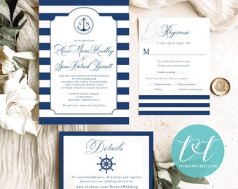 Nautical Anchor Wedding Invitation Suite | Custom Digital Files Only | Invitation, RSVP Card, Details Card | Nautical Coastal Wedding Anchor