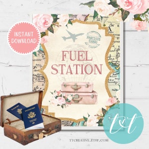 TRAVEL BABY SHOWER "Fuel Station" Drink Sign 8"x10", Beverage Table sign, Instant Download