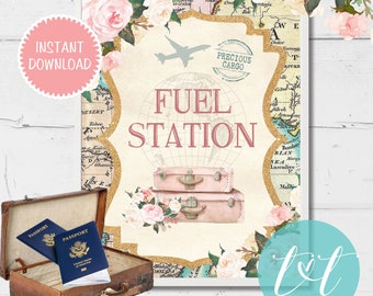 TRAVEL BABY SHOWER "Fuel Station" Drink Sign 8"x10", Beverage Table sign, Instant Download