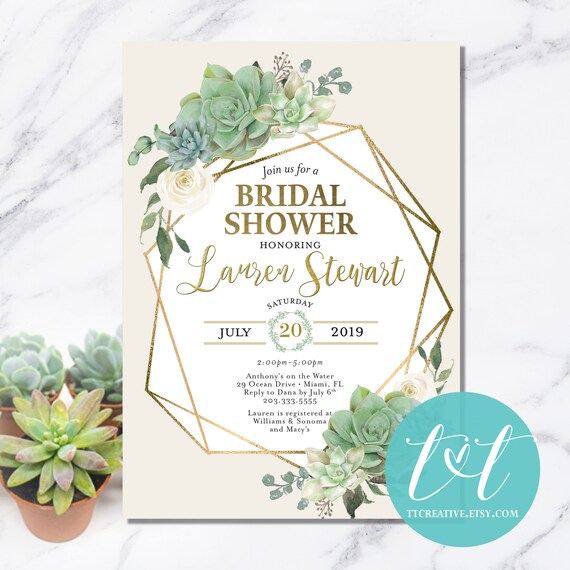 Succulent Bridal Shower Invitation Elegant Greenery Floral Etsy Singapore
