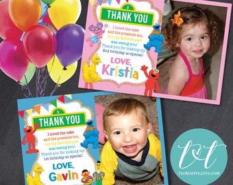 1st 2nd 3rd 4th Birthday Party Thank You Photo Card 5"x7" or 4"x6" | Custom DIGITAL FILE ONLY | Elmo Birthday | Sesame Theme