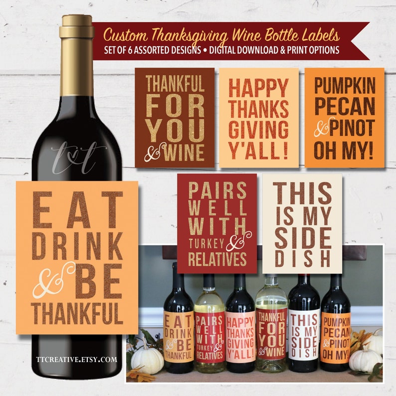 Custom Funny THANKSGIVING WINE Bottle LABELS Friendsgiving Etsy