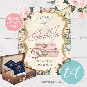 TRAVEL Shower Theme "GUEST CHECKIN" Sign 8"x10" Instant Download | Check-in Sign | Traveling from Miss to Mrs | Precious Cargo