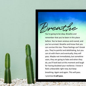 Breathe Mindfulness Art Print｜Quote Art｜ Quote Art Print｜Digital Art Print｜Mindfulness Art｜Mindful Art Decor｜Motivational Poster｜8x10 in
