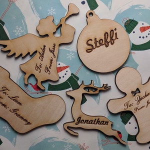 Personalized Custom Engraved Wooden Christmas Gift Tag Ornaments