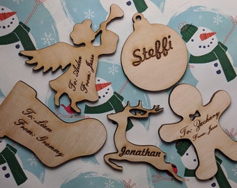 Personalized Custom Engraved Wooden Christmas Gift Tag Ornaments