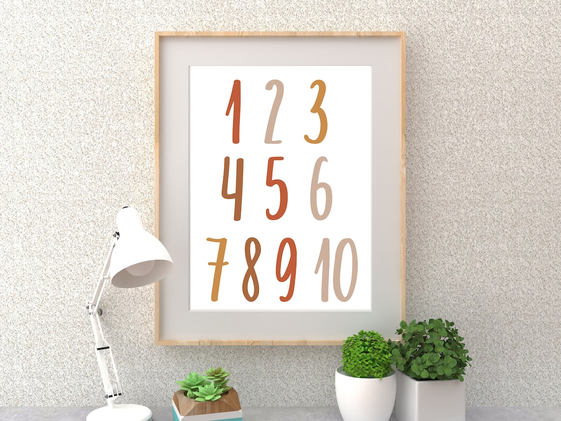Number Wall Art Number Chart Beige Neutral Classroom Art Etsy