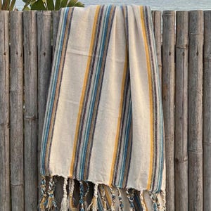 Large Bath Throw, Colorful Thin Striped Beach Blanket, Quickly Dry Turkish Towel, Decorative Cotton & Linen Table Runner, Camping Throw Gift