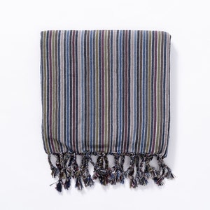 Colorful Striped Linen Cotton Towel, Luxury Beach Pool Towel, Boho Beach Throw Blanket, Blue Green Linen Table Cloth, Picnic Lovers Gift