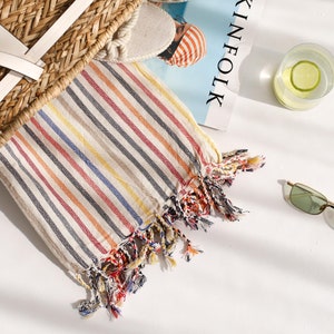 New Colorful Beach Towel, Rainbow Linen Turkish Towel, Striped Throw Blanket, Rainbow Table Cloth, Colorful Picnic Blanket, Light Bath Towel