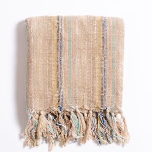 Handmade Beach Towel, Colorful Striped Linen Towel, Soft Organic Turkish Towel, Lightweight Beach Towel, Beige Throw, Eco-Friendly Gift