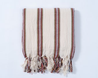 Cream, Red Turkish Linen Towel - Picnic Blanket -  Striped Table Cloth -  Striped Beach Towel -  Peshtemal Towel Gift For Birthday -