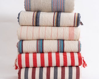 Customize Linen Towel Set of 3, Striped Lightweight Towel, Picnic Throw Blanket, Turkish Bath Towel, Picnic Table Cloth, Beach Blanket Set