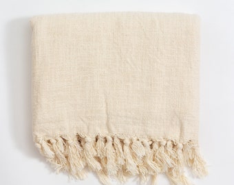 Natural Undyed Cotton Turkish Towel, Cream Beach Towel, Soft Neutral Blanket, Handwoven Sofa Throw, Cotton White Blanket, Housewarming Gift