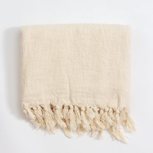 Toalla turca de algodón natural sin teñir, toalla de playa color crema, manta suave de color neutro, manta tejida a mano para sofá, manta blanca de algodón, regalo de inauguración de casa