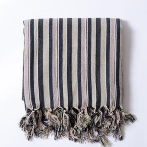 Bath Towel with Gray Thin Striped, Large Cotton and Linen Beach Throw, Backyard Tablecloth, Lightweight Boho Sofa Throw, Pool Loincloth Gift