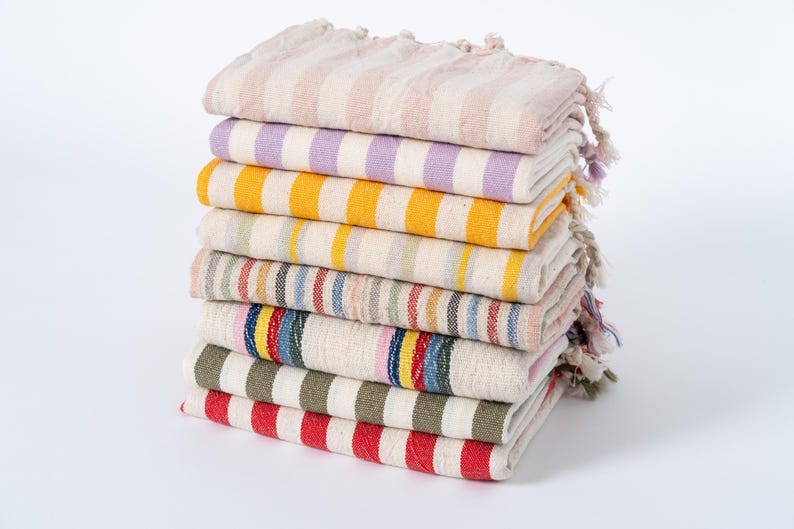 Ensemble de serviettes turc à personnaliser, essuie-mains en lin et coton, torchon coloré, torchon à rayures, essuie-mains léger, essuie-mains turc image 5