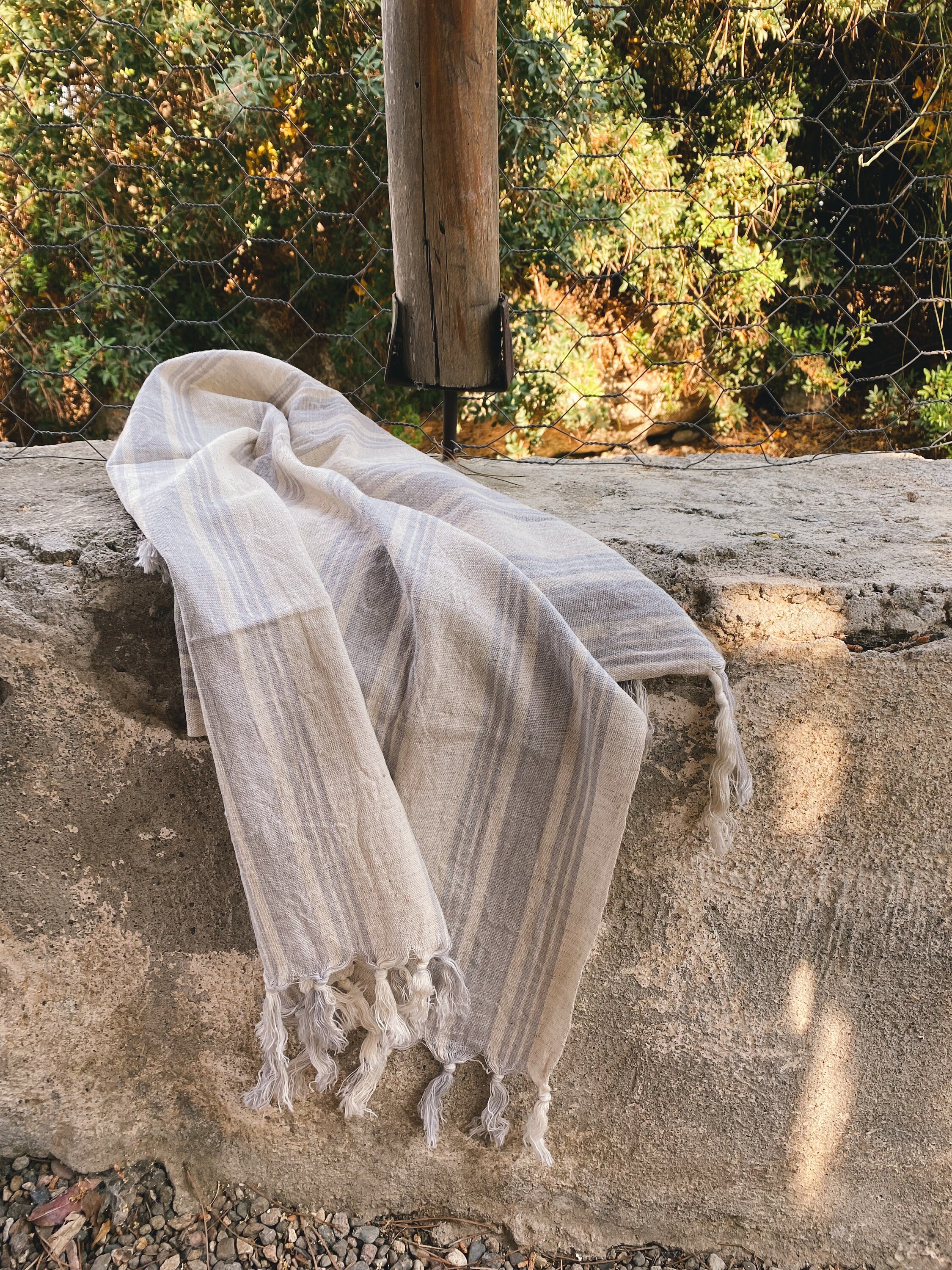 Natural Linen Kitchen Towel, Beige Hand Towel with Blue Striped, Unique Tea Towel, Eco Friendly Face Cloth, Boho Dishcloth, Utensil Gifts