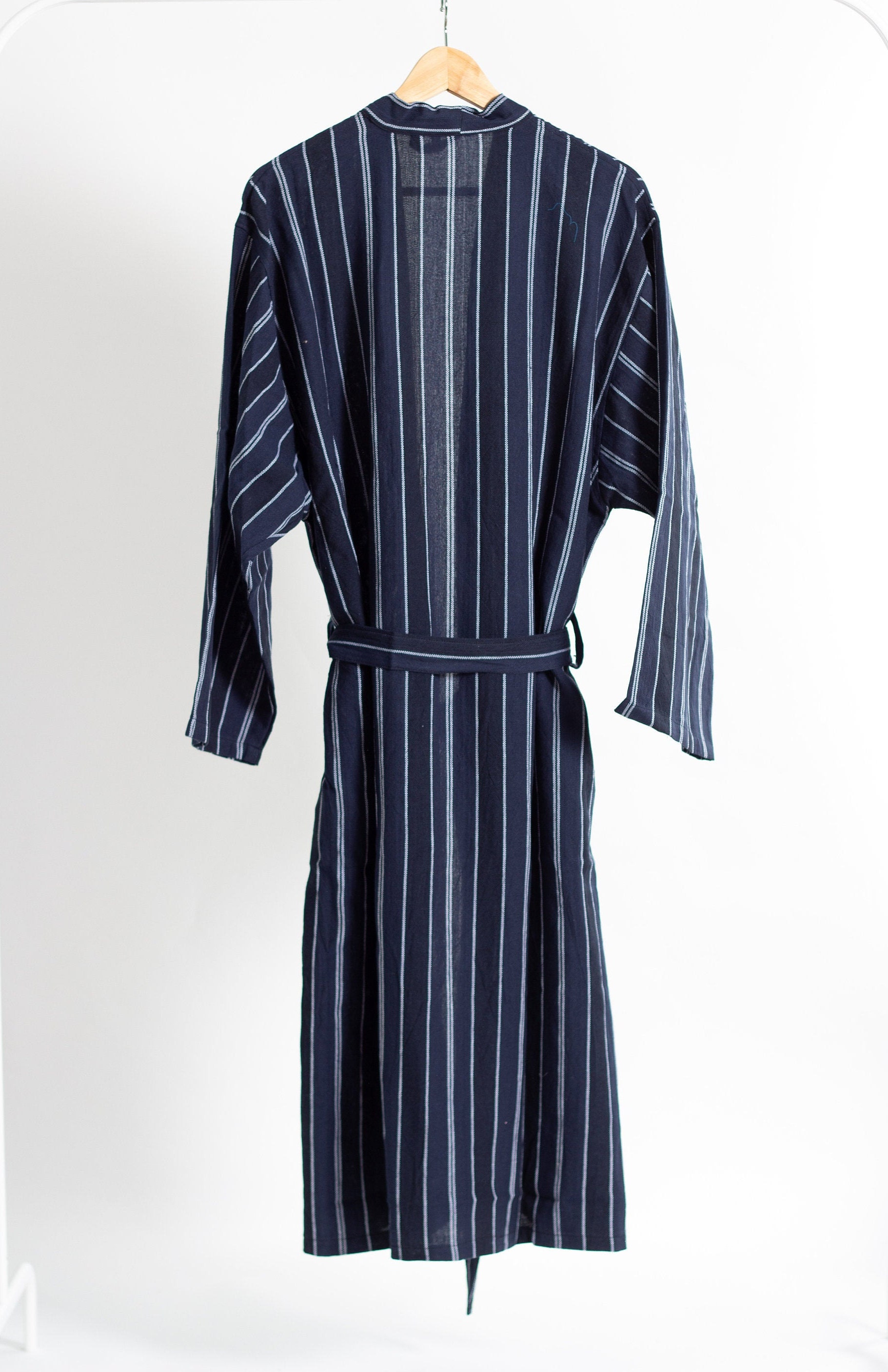 Dark Blue Striped Robe Boho Linen Cotton Loungewear Self Etsy