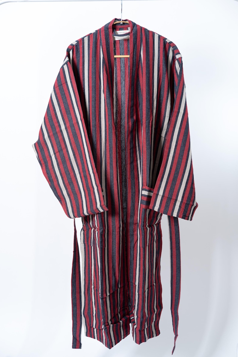 Red & Navy Striped Turkish Robe – Cotton Linen Lightweight Bathrobe ...