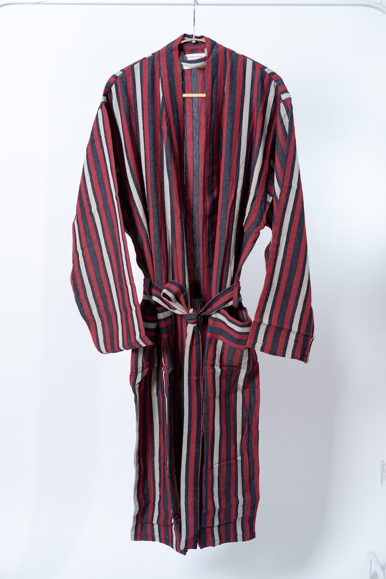 Red & Navy Striped Turkish Robe – Cotton Linen Lightweight Bathrobe ...