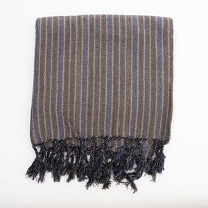 Gray Navy Turkish Towel, Dark Blue Beach Towel, Lightweight Blanket, Stripe Peshtemal, Eco-Friendly, Linen Table Cloth, Beach Blanket