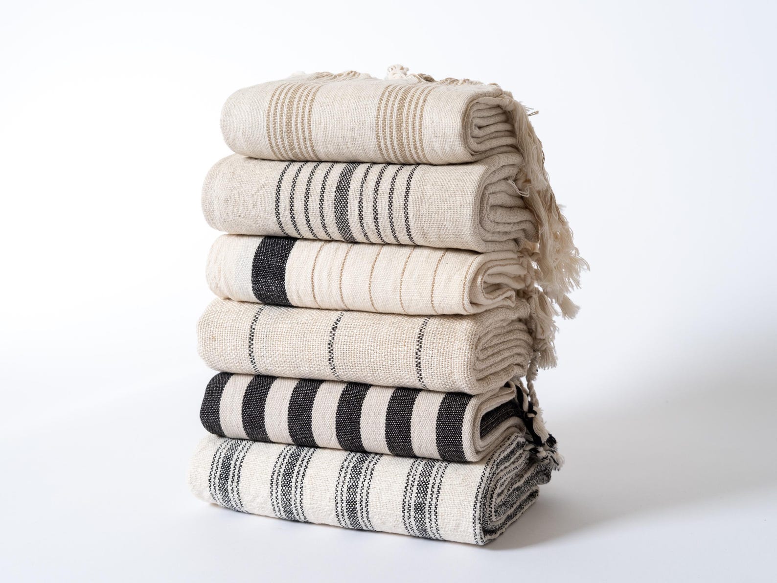 Customize Turkish Towel Set, Linen Cotton Hand Towel, Colorful Tea Towel, Striped Kitchen Towel, Lightweight Hand Towel, Turkish Hand Towel - Set of 6 towels