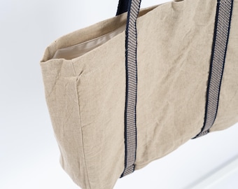 CLERANCE-Gülizar Linen Tote Bag, Cotton Linen Shoulder Bag, Large Everyday Tote, Minimalist Boho Bag, Beach Bag, Neutral Shopping Tote