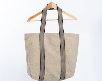 Linen Handmade Tote Bag, Natural Linen Beach Bag, Linen Market Bag, Handmade Shopping Bag, Organic Tote Bag, Mother's Day Gift