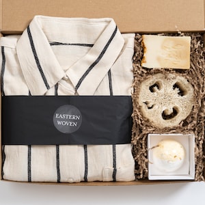 Pajamas Gift Set, Linen Loungewear Short Set, Christmas Gift Box, Striped Housewear for Gift, Girlfriend Gift Ideas, Pajamas for Bridesmaids