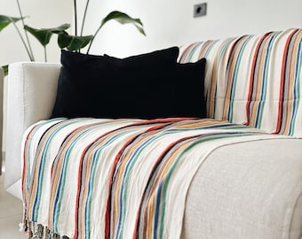 Guney Towel – Boho Striped Turkish Beach Towel, Cotton Linen Peshtemal, Colorful Tassel Throw Blanket, Picnic Blanket, Travel Towel Gift