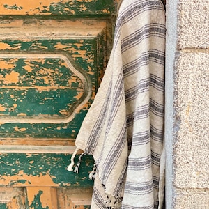 Cotton Linen Blend Hand Towel, Black Striped Tea Towel, French Style Kitchen Towel, Handwoven Hair Towel, Finest Quality Mini Towel
