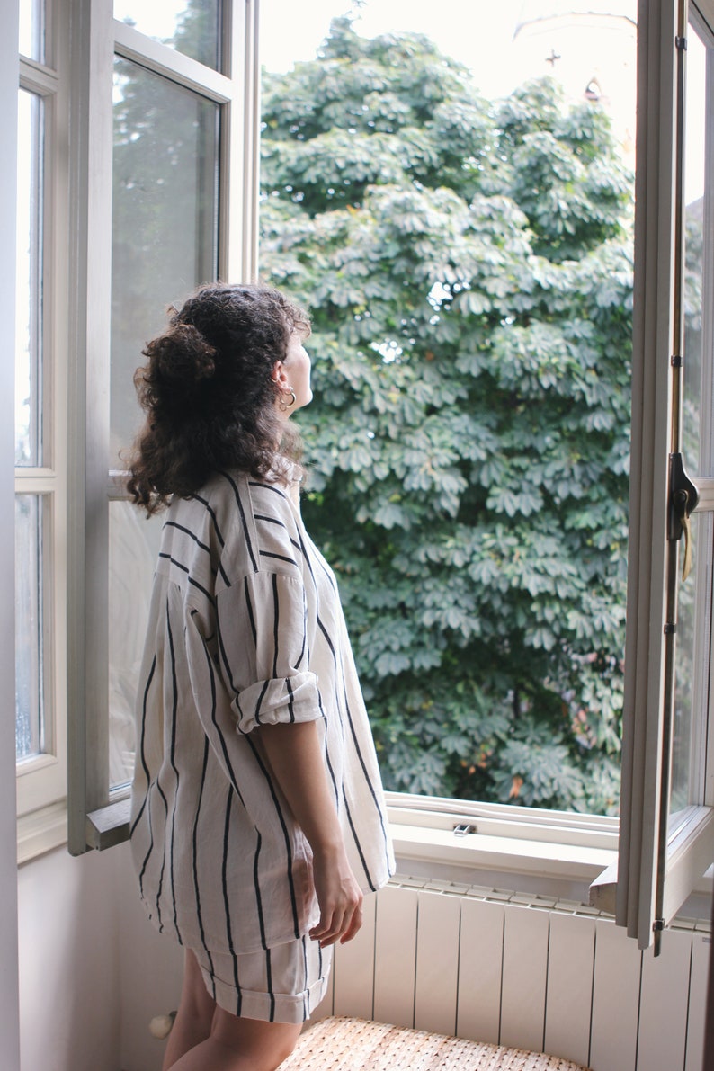 Pajamas Gift Set, Linen Loungewear Short Set, Christmas Gift Box, Striped Housewear for Gift, Girlfriend Gift Ideas, Pajamas for Bridesmaids