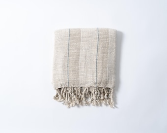 Linen Cotton Peshtemal, Neutral Beach Towel, Boho Picnic Blanket, Lightweight Throw, Light Blue Stripe,Olympos Turkish Towel