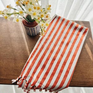 CLEARANCE-Red Striped Turkish Towel Set, French Style Linen Towel, Natural Beach Blanket, Lightweight Throw Blanket, Luxury Bath Towel.