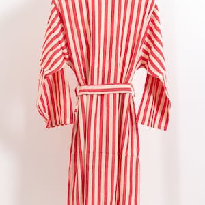 Red Striped Robe Bohemian Lightweight Bathrobe, Red Stripe Robe, Boho Duster Coat, Linen ...