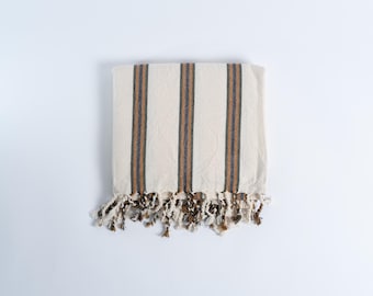 Fener Striped Linen Cotton Towel, Turkish Peshtemal, Natural Bath & Beach Towel, Lightweight Boho Towel, Eco Friendly Gift