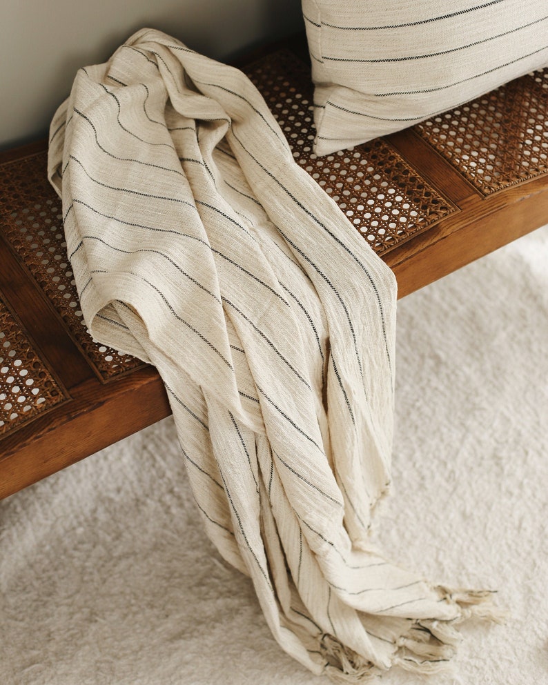 Boho Picnic Blanket, Striped Beach Towel, Black Striped Throw, Neutral Turkish Towel, Minimal Soft Blanket, Cream Towel, Housewarming Gift