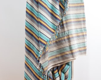 CLEARANCE! Cotton Beach Throw for Summer, Authentic Blue Striped Blanket for Home, Picnic Blanket, Ethnic Sofa and Table Throw,