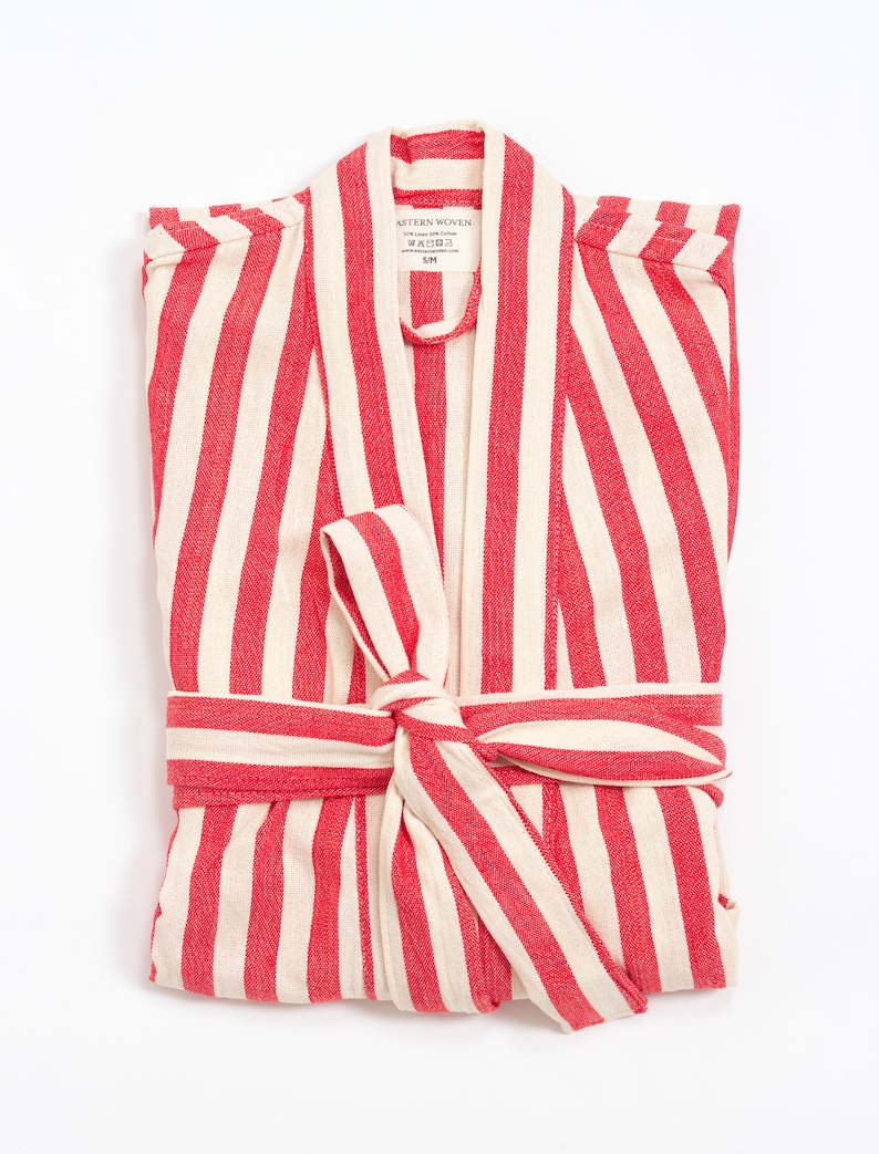 Red Striped Robe Bohemian Lightweight Bathrobe, Red Stripe Robe, Boho Duster Coat, Linen ...